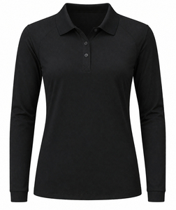 <b>Women's</b> <b>Long</b> <b>Sleeve</b> Solid Black <b>Polo</b> <b>Shirt</b> Casual Knitted 100% Polyester Full <b>Sleeve</b> Regular Length <b>Polo</b> <b>Shirts</b> for <b>women</b> - Product Image 5