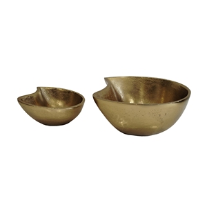 Ensemble de 2 bols de service en métal doré en forme de coquillage, bord festonné texturé, plat décoratif pour fruits, centre de table - Product Image 5