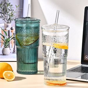 Set di 2 Bicchieri in Vetro Borosilicato Viola da 20 oz con Motivo Verticale, Tazza Resistente al Calore per Succhi con Coperchio - Product Image 6