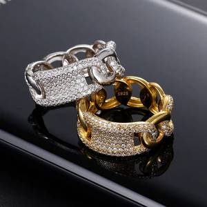 Bagues en argent S925 plaqué or avec zircon, style bracelet cubain, serties de pierres précieuses, pour hommes et femmes - Product Image 1