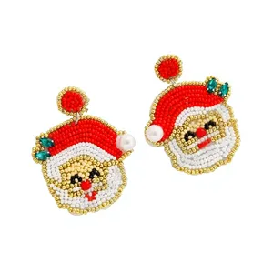 Boucles d'oreilles pendantes de noël nouveauté perles faites à la main transfrontalières or à la mode créative pour les fêtes Style chrétien - Product Image 1