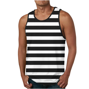 Último Diseño Personalizado, Camiseta sin Mangas con Cuello Redondo a Rayas Blancas y Negras para Hombre, Estilo Informal de Punto, Prenda de Verano - Product Image 1