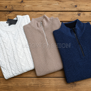 Meow Fashion Men's And Women's Casual Knitwear <b>Pullover</b> <b>Sweaters</b> Crew Neck Zipper Full Sleeve Striped Cotton Autumn Ready Stock - Product Image 5