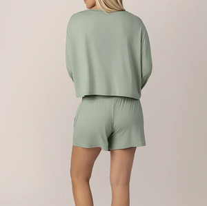 Women's <b>Sets</b> Elegant Soft Cozy Custom Logo Front Lightweight Breathable Solid Spring Summer Long Sleeve Shorts <b>Sets</b> - Product Image 4