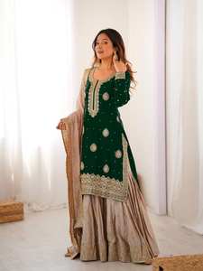 Conjunto de Kurti Sharara Gharara con Bordado Indio Listo para Usar, Tela Georgette, Diseño Étnico Pakistaní, Superventas - Product Image 2