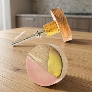 Wooden Round Cabinet Knob <b>with</b> Brass Inlay Modern Design Easy Install for Kitchen Bathroom Hotel Furniture Handle - Product Image 1