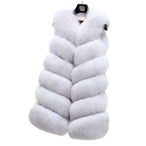 Gilet en fausse fourrure de renard pour femme AL SWANS INTERNATIONAL, sans manches, épais, chaud, pour l'hiver, col amovible, couleur unie, luxe - Product Image 2