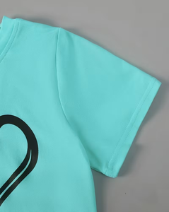 Girls 2-Piece Set Short Sleeve Crop Top With <b>Heart</b> Print <b>Black</b> Shorts With Turquoise Trim Breathable Polyester Cotton Casual - Product Image 3