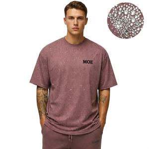 T-shirt homme de luxe de haute qualité avec strass, manches courtes, logo personnalisé, 100% coton, tissu épais, transfert de strass - Product Image 1