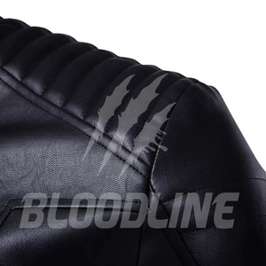 Chaqueta de Motociclista de Cuero PU Negra para Hombre, Corte Ajustado, Cuello Alto, Cierre de Cremallera, para Otoño - Product Image 5