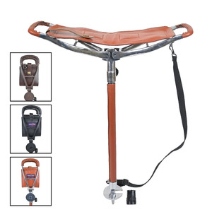 Luxury <b>leather</b> hunting <b>stool</b> folding tripod camping <b>stool</b> wholesale bulk OEM supplier premium handmade export outdoor furniture - Product Image 2