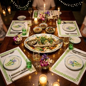 Premium White Cotton <b>Placemats</b> with Embroidered Chain Border, Modern Table Setting Decor, Luxury Wedding & Housewarming Gift - Product Image 4