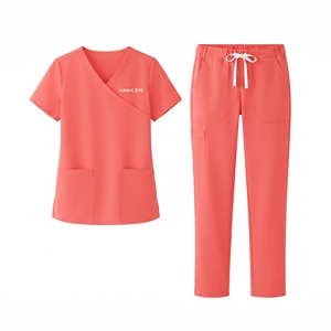 Hawk Eye Women's <b>Coral</b> Scrub Set V-Neck <b>Top</b> With Pockets And Drawstring Pants Hospital Uniforms - Product Image 4