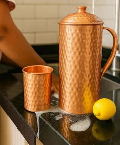 <b>Copper</b> jug set for stylish curated table environments water serving metal set with glasses durable reusable kitchen dining drink - Product Image 4