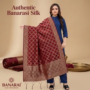 Wholesale Authentic Traditional Maroon Banarasi Silk Jacquard Wedding Gift Women's Ethnic <b>Scarf</b> Shawl Gold Zari Work Durable - Product Image 1