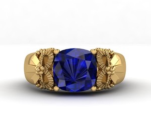 18k Gold 925 <b>Silver</b> 8mm Cushion Cut Blue Sapphire Quartz Gemstone Prong Set Bow Design Vintage Engagement <b>Ring</b> Fine Jewelry Gift - Product Image 4