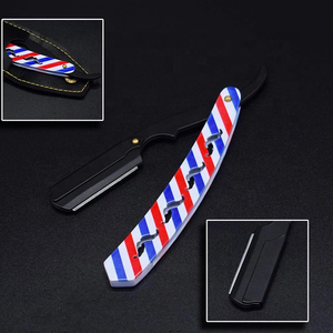 Cuchillas de Afeitar Plegables de Acero Inoxidable de Alta Calidad con Mango de Madera, Diseño de Bandera Americana, Hoja Única Negra Mate, Certificación CE - Product Image 4
