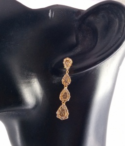 Round Cut Natural <b>Diamond</b> Ladies Drop <b>Dangle</b> <b>Earrings</b> 1.80 Cttw 925 Sterling Silver Yellow Plating Prong Set Trendy Wholesale - Product Image 3