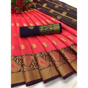 ผ้าไหมลิ้นจี่เนื้อนุ่ม งานปักดิ้นซารี พร้อมเสื้อแจ็คการ์ดดีไซน์เนอร์ลายตัดกันแบบเรียงเส้น สำหรับงานปาร์ตี้ สีแดง - Product Image 1