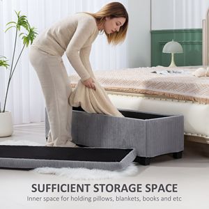 Panca Ottomana in Velluto a Coste Grigio da 47 Pollici per Soggiorno e Camera da Letto - Poggiapiedi Contenitore da 47 Pollici con Gambe - Product Image 5