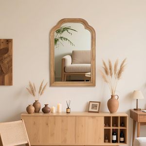 Modern <b>Moroccan</b> Arch Handmade Wooden Wall <b>Mirror</b> with Solid Wood Frame Scandinavian Design Wall Mounted Decor - Product Image 3