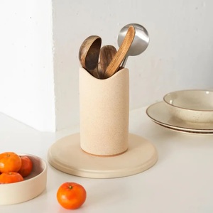 Natural Ceramic <b>Utensil</b> <b>Holder</b> Matte Finish Ergonomic Cut Edge Thick Build Heat Safe <b>Kitchen</b> Countertop Storage Organizer - Product Image 4