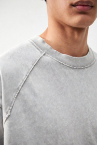 T-shirt en jersey tricoté pour homme, 100% coton, couleur unie, coupe oversize, délavé, à manches courtes, col rond, décontracté, respirant et à séchage rapide - Product Image 6