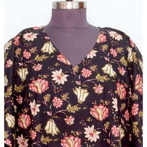 Caftán 100% Algodón con Estampado Floral, Ropa Larga para Mujer, Vestido de Maternidad con Estampado en Bloques, para Todas las Temporadas: Verano, Invierno, Otoño, Primavera - Product Image 2