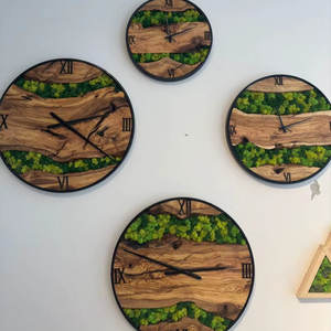 Luxury Modern Traditional Beige Round Wood Wall Watch Round Shape Wall Clock with Moss Mossy Timekeeper - Product Image 1