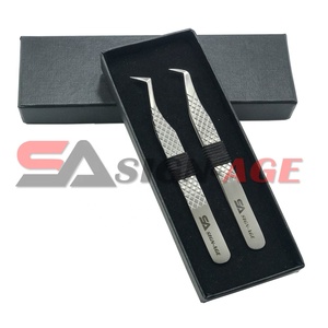 Pinzas de extensión de pestañas de Color personalizadas Pinzas de pestañas de volumen de Punta puntiaguda de acero inoxidable en forma de L - Product Image 3