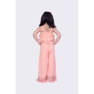 Women's Embroidered Georgette Sleeveless <b>Top</b> and Palazzo Set in <b>Peach</b> - Product Image 3