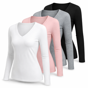 T-shirts à manches longues et col en V personnalisés pour femmes - Fournisseur OEM directement du fabricant - Product Image 3