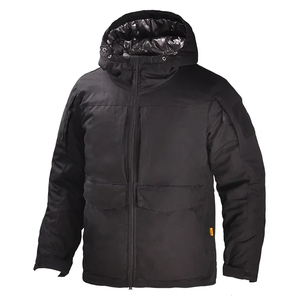Veste matelassée à capuche noire pour homme, coupe-vent, rembourrage en polyester, fermeture éclair, coupe classique, hiver, décontractée - Product Image 1
