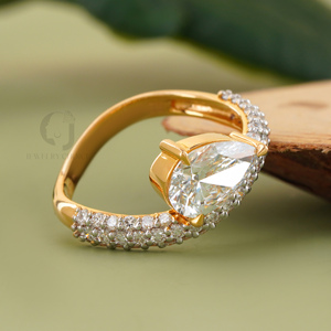 Luxury 1.51 CT Pear Cut Lab Diamond Ring 14K Yellow Gold VVS VS DEF Pave Diamond Band Unique Solitaire Bridal Wedding Jewelry - Product Image 1