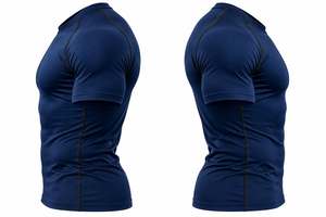 T-shirt sportif à manches courtes, séchage rapide, coupe ajustée, col rond, en polyester tricoté, avec impression par transfert thermique du logo sur le devant. - Product Image 3