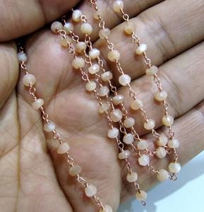 Natural Peach Moonstone Rondelle Faceted Beaded <b>Rosary</b> Chain - Product Image 3