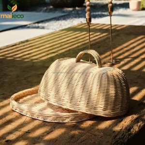 Bandeja de ratán natural con cubierta de comida a prueba de polvo Organización del hogar y almacenamiento de alimentos Cesta de restaurante - Product Image 3