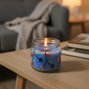 Bougie en verre à la cire de soja florale pour Diwali, écologique, décorative, bleue, pour la maison et les cadeaux, Halloween et Noël - Product Image 2