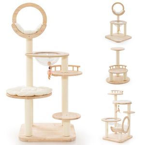 4 in 1 <b>Large</b> Wooden <b>Cat</b> Tower with Space Capsule Nest for Indoor <b>Cats</b> Premium <b>Cat</b> <b>Trees</b> & Scratcher - Product Image 3