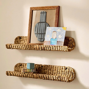 Modern Heritage Water Hyacinth Kids <b>Book</b> Ledge Wall Hanging Shelf Handmade Woven Floating Shelf Decorative Home Nursery <b>Decor</b> - Product Image 1