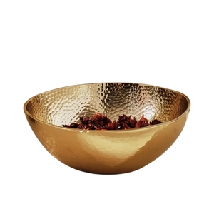 Corbeille à fruits en métal texturé doré, bord brut, décorative, ronde, pour centre de table, bol de rangement, récipient pour hôtel - Product Image 2