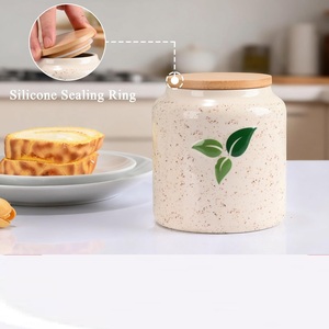 Nature Inspired <b>Storage</b> Canister Speckled Finish Airtight Bamboo Lid Stylish Kitchen Organizer Fresh Countertop <b>Storage</b> - Product Image 4