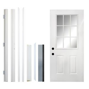 36X80 Roble Blanco Grano De Madera Knock-Down Door 4-9/16 In. Marco de vinilo para puerta delantera de entrada de fibra de vidrio imprimado de 9 Lite Low-E para - Product Image 2