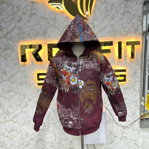 เสื้อฮู้ดดี้โอเวอร์ไซส์แบบซิปเต็มตัว สไตล์สตรีทแวร์ พิมพ์ลายกราฟิกทั่วตัว ผ้าฝ้ายฟลีซเนื้อหนา - Product Image 3