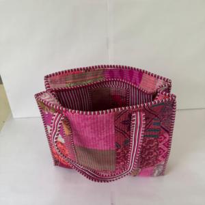 กระเป๋าถือผ้าฝ้ายลายปะติดปะต่อ กระเป๋าโท้ทแบบควิลท์สำหรับผู้หญิง สไตล์วินเทจ โบโฮ กระเป๋าสะพายไหล่ ความจุขนาดใหญ่ สำหรับเดินทาง ช้อปปิ้ง ทำด้วยมือ - Product Image 5