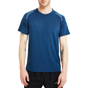 Men's Blue Short Sleeve O-Neck Quick Dry Knitted Sporty T-<b>Shirt</b> Regular Fit Solid Color Athletic Wear - Product Image 1