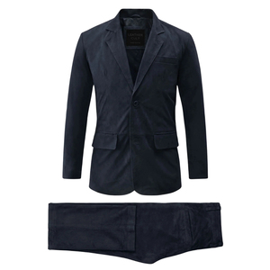 <b>Leather</b> Cult <b>Men's</b> Dark Navy Suede Suit Single Breasted Notched Lapel <b>Blazer</b> - Product Image 1
