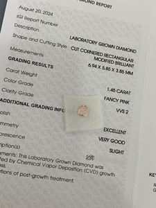 Diamants roses fantaisie cultivés en laboratoire CVD, taille Radiant, 1,45 ct/1,5 ct, pureté VVS, certifiés IGI, en vrac, pour la joaillerie - Vente en gros - Product Image 2