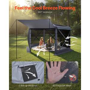 <b>Large</b> 12x12ft Gray Pop-up Gazebo Screen <b>Tent</b> 6-Sided Bite-Proof Sun Shelter 8-10 Persons Removable Top Carry Bag Camping - Product Image 6