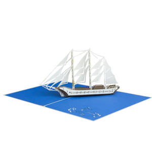 Carte de vœux 3D personnalisée sur le thème du bateau à voile, carte de vœux 3D avec enveloppe, carte de vœux faite à la main, artisanat en papier sur le thème du voyage nautique, cadeaux - Product Image 1